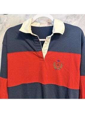 Vintage Huntington Ridge Rugby Shirt Mens Large Red Blue Long Sleeve